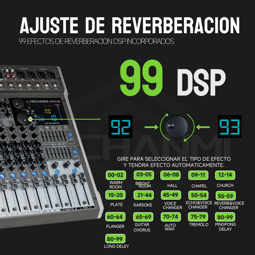 Consola De Audio Gc Hero12 Dj Mixer 12 Canales Eq 99 Dsp