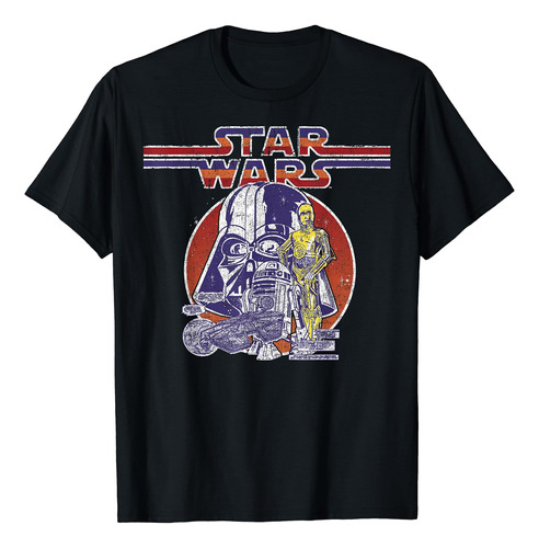 Camiseta Star Wars C-3po R2-d2 Vader Retro De Los 70