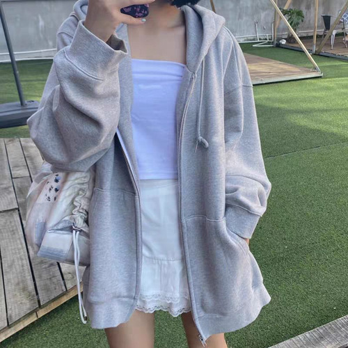 Sudadera Con Capucha Gris Para Mujer De Talla Grande, Casual