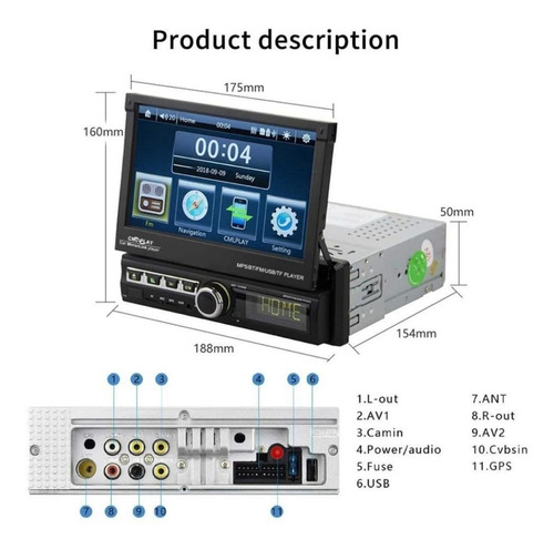 Radio Auto Motorizada Retractil 1 Din + Instalación Gratis