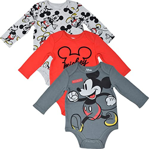 Bodys Bebe Disney Mickey Mouse Recién Nacido, Paquete De 3 M