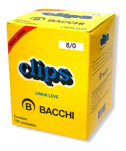 Clips De Papel Bacchi 8/0 Com 170 Unidades