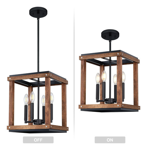Lámpara De Araña De Madera De Cerezo Con 4 Luces Ajustables