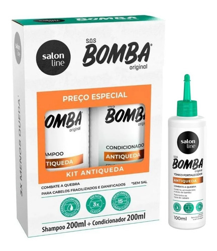 Kit Antiqueda Shampoo Condicionador 200ml + Tônico Sos Bomba
