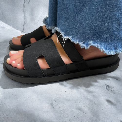 Sandalias Mujer Planas Cómodas Bajas Negras Sin Plataforma