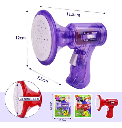 2 Pcs Juguete Altavoces Amplificador Mano Para Niños 4 Modos Morado-rojo