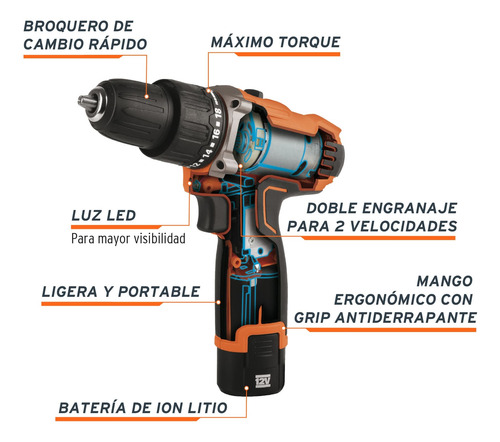 Kit Rotomartillo Inalámbrico 3/8 Con Brocas Y Puntas 100pz Negro 60hz