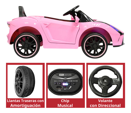 Montable Electrico Para Niños Deportivo Bluetooth Luces 12v Rosa