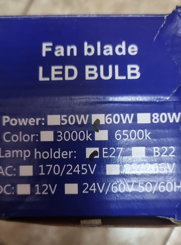 Foco Led Tipo Aspa Rosca E27 De 60w Luz 1dia.