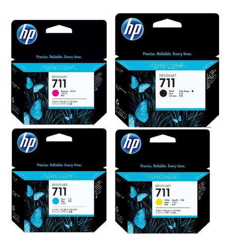 Combo Cartucho Hp 711 Negro 80ml, Cian Amarillo Magenta 29ml