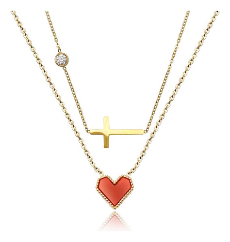 Collar Corazón Cruz Amuleto Dije Joyería De Lujo De Mujer 2p