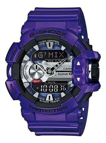 Reloj Casio G-shock G'mix GBA-400-2ADR *bluetooth, color de correa azul, color de bisel azul, color de fondo plateado