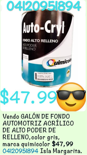 Vendo G Fondo Automotriz Acrilico (alto Relleno) Isla D Mgta