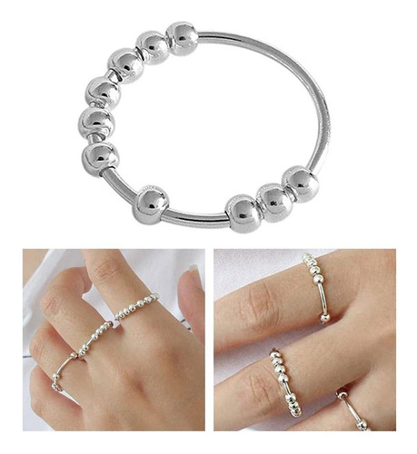 Anillo Giratorio De Plata Para Aliviar El Estrés, Antiestrés