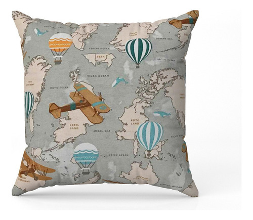 Kit 02 Capas De Almofada Estampado Balões Mapa Mundi D75