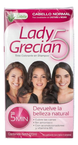 Lady Grecian 5 Tinte En Shampoo Cabello Normal Caja Con Fras