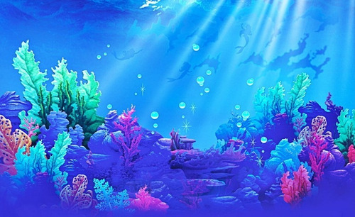 Fundo Fotográfico Tecido 3d Sereia Fundo Do Mar 3,00 X 1,70m