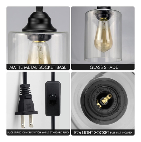 Lámpara Colgante De Cristal Con Enchufe De 1 Luz, Mini Ilumi