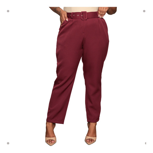 Calça Plus Size Alfaiataria Social Com Cinto Moda Feminina