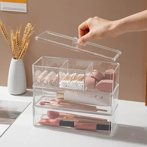 Caja organizadora triple de acrílico con 5 divisores