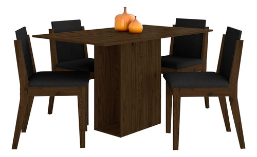 Mesa Com 4 Cadeiras Sala De Jantar Samoa Imbu/preto- M A Cor Marrom Desenho do tecido das cadeiras Liso