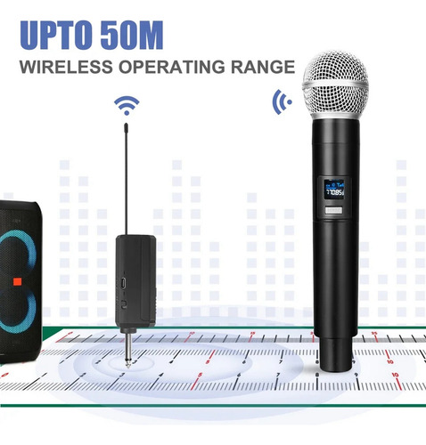 Microfone Dinâmico Vhf Portátil Duplo Sem Fio Karaokê Mi-fs