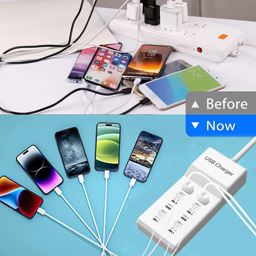 Cargador Usb C Múltiple 12 Puertos 60 W Compatible iPhone Ip