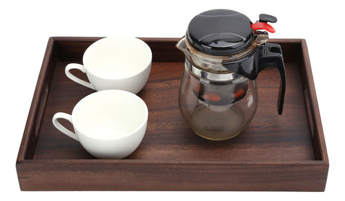 Bandeja De Té Rectangular De Madera Con Ranuras Para Servir