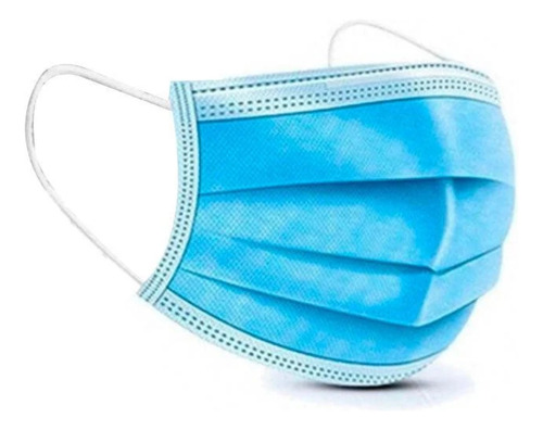Cubrebocas Tricapa Plisado Termosellado, 50 Piezas Azul Azul Liso