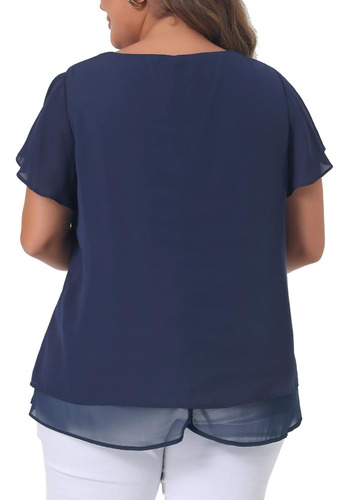 Blusa Gasa Talla Grande Top Casual Con Dobladillo Doble Capa
