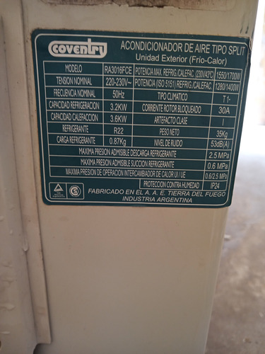 Aire Acondicionado Split Coventry De 3000 Frigorias Blanco (Usado)