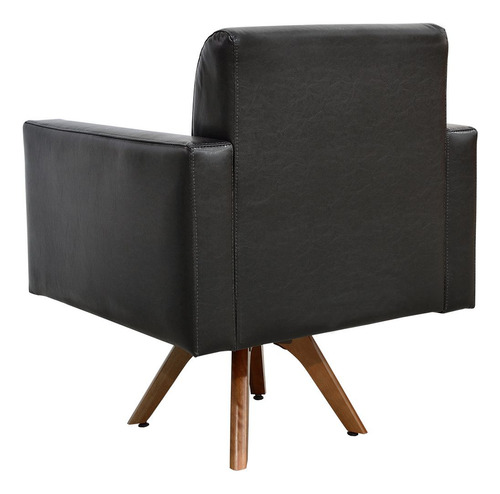Kit 02 Poltronas Decorativas Giratória Sala Base de Madeira Helô L02 Couríssimo Preto