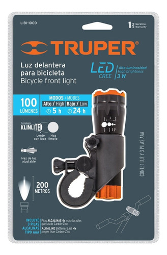 Lampara Linterna Para Bicicleta 100 Lúmenes Delantera