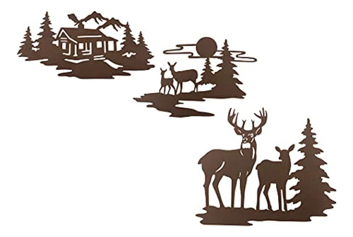 Bvlfook Cabin Deer Metal Wall Art Décor, Paquete De 3 Mounta