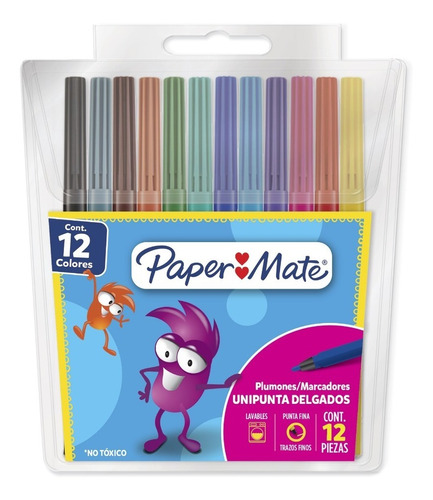 Marcador Permanente Paper Mate Unipunta Delgados X12