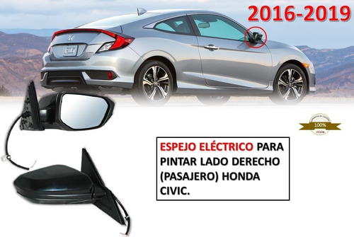 Espejo Derecho Eléctrico Para Pintar Honda Civic 2016-2019.