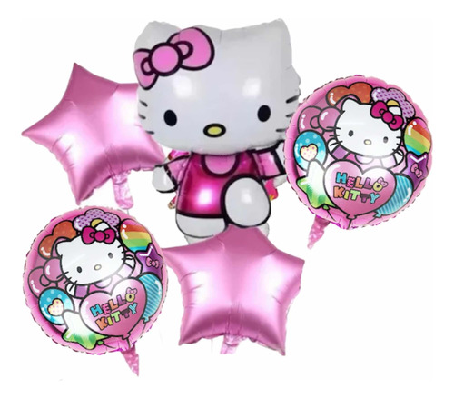 Pack 5 Globos Metalizados Kitty Incluye Muñeca Gde