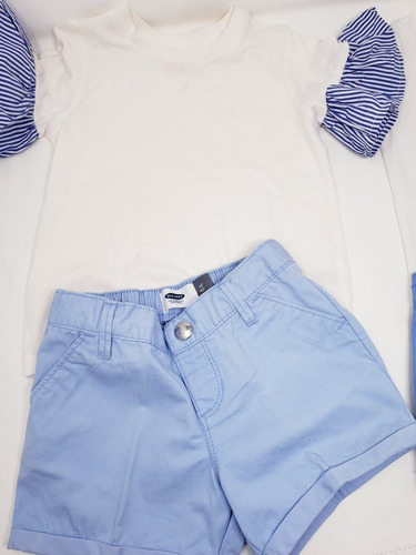 2 Short + 2 Playera Niña Azul Blanco. La Segunda Bazar (Usado)