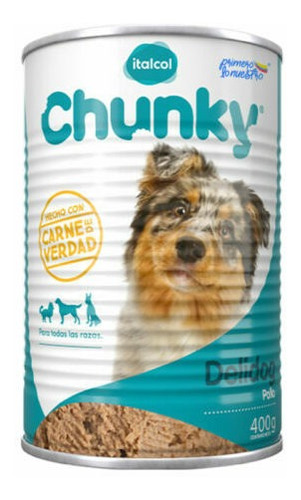 Alimento Chunky Delidog para perro adulto todos los tamaños sabor pollo en lata de 400g