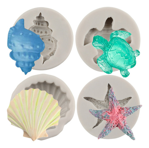 4pcs Molde De Silicon Concha Estrella De Mar Tortuga Fondant