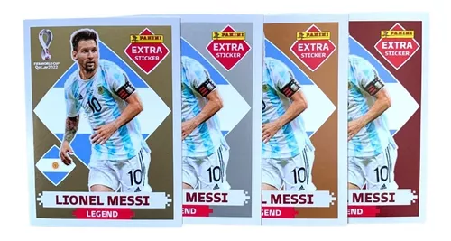 Figurinha do álbum da copa 2022 rara messi legend prata em João