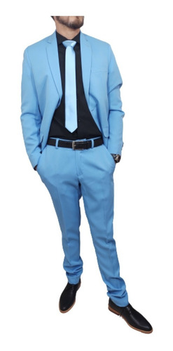 Imagen 9 de 10 de Ambo Traje Hombre Color Celeste Talle Grande