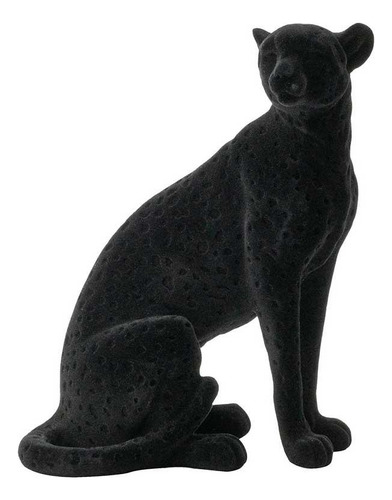 Escultura Decorativa Leopardo Sentado Negro