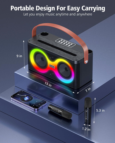 Máquina De Karaoke, Altavoz Bluetooth Portátil Con 2 Micrófo