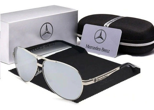 Óculos De Sol Mercedes Benz Metal Polarizado Uv400 Luxo Cor Espelhado Armação Prateado Lente Espelhado