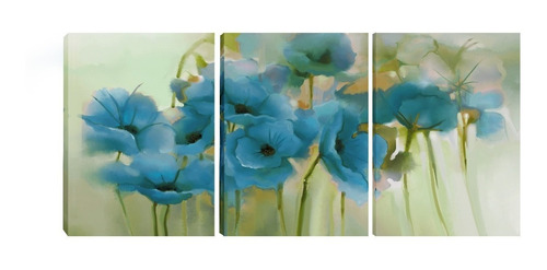 Quadro Decorativo Flores Azuis Fundo Verde 80x120