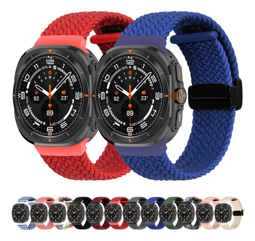 Negro Y Rojo Para Samsung Galaxy Watch Ultra 47 Mm, Trenzado