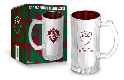 Caneca Fluminense Vidro Metalic 480ml Oficial Licenciada
