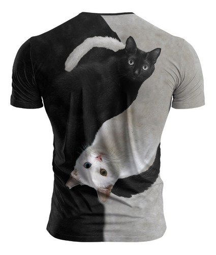 Imagen 2 de 2 de Remera Gato Negro Y Gato Blanco Símbolo Del Yin Y Del Yang