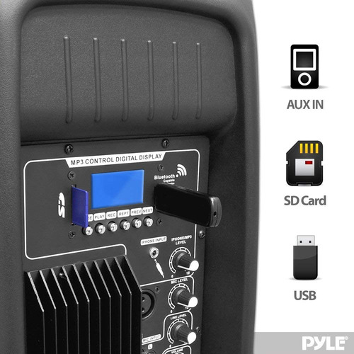 Pyle Pphp1237ub Powered Sistema Bluetooth Altavoz Pa Activa